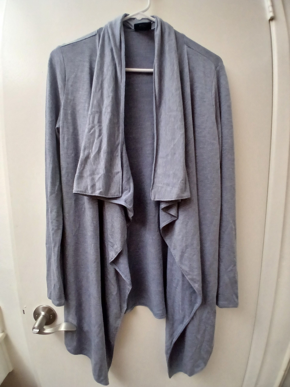 Women's Gray Open-Front Draped Cardigan Sweater